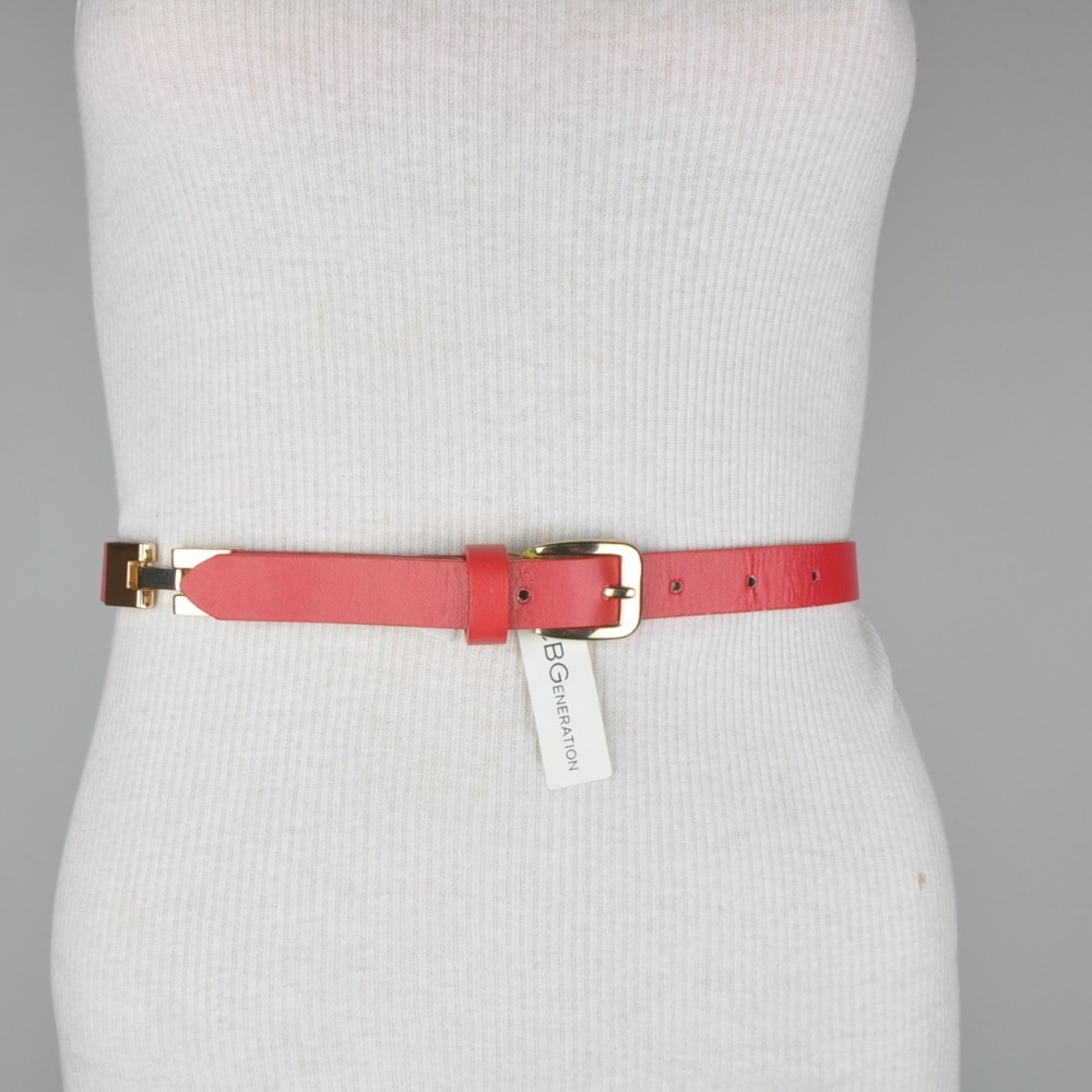 BCBG Red Gold Color Faux Leather Chain Link Belt